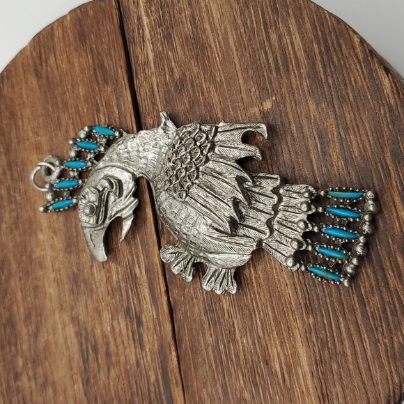 Native squawking eagle silver pendant - Picture 1 of 4